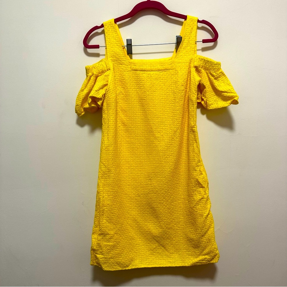 Yellow cold shoulder mini dress Jcrew xs